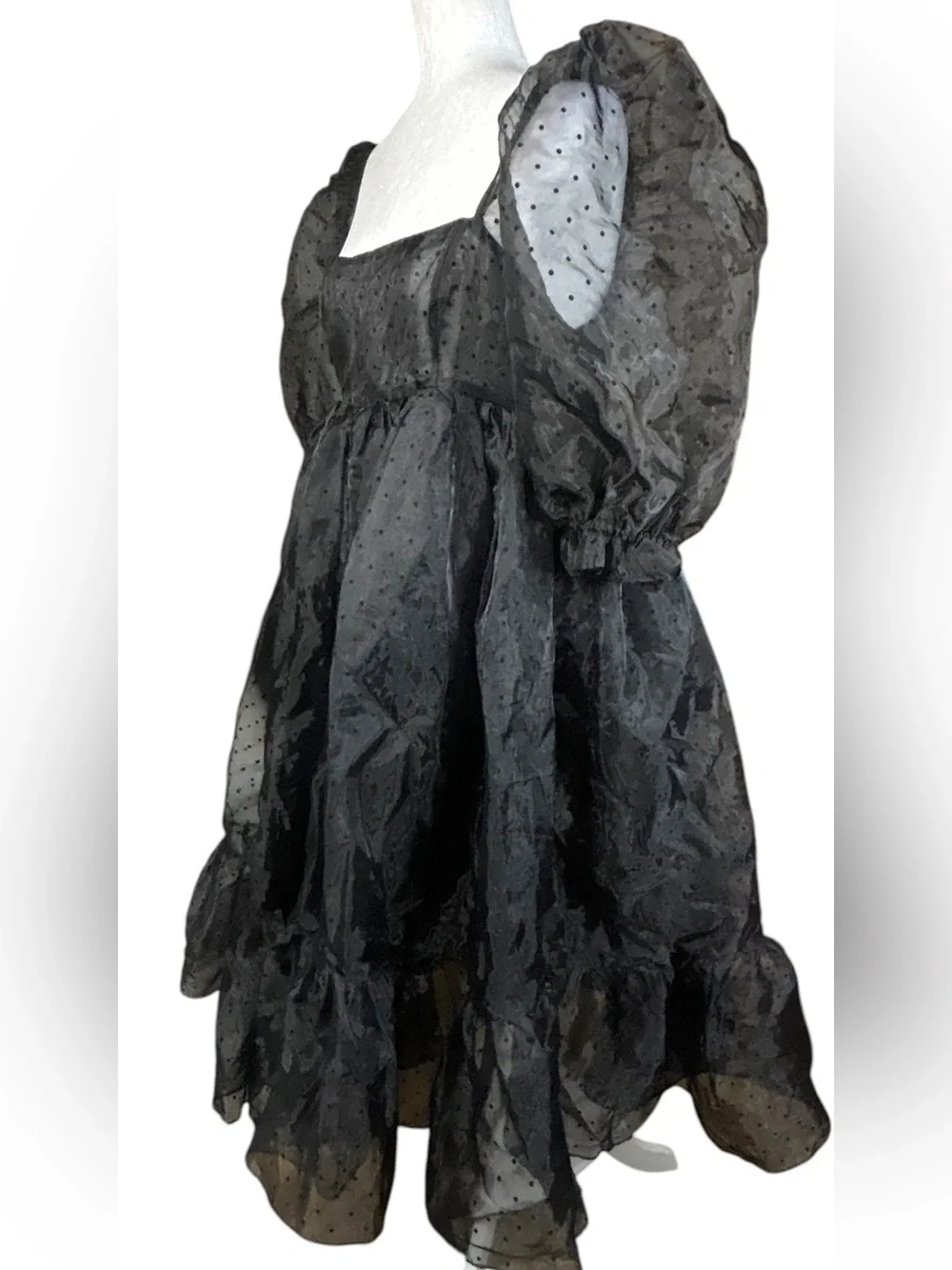 Selkie Caviar French Puff Dress L NWOT Organza Dark Romantic Whimsigoth Evening